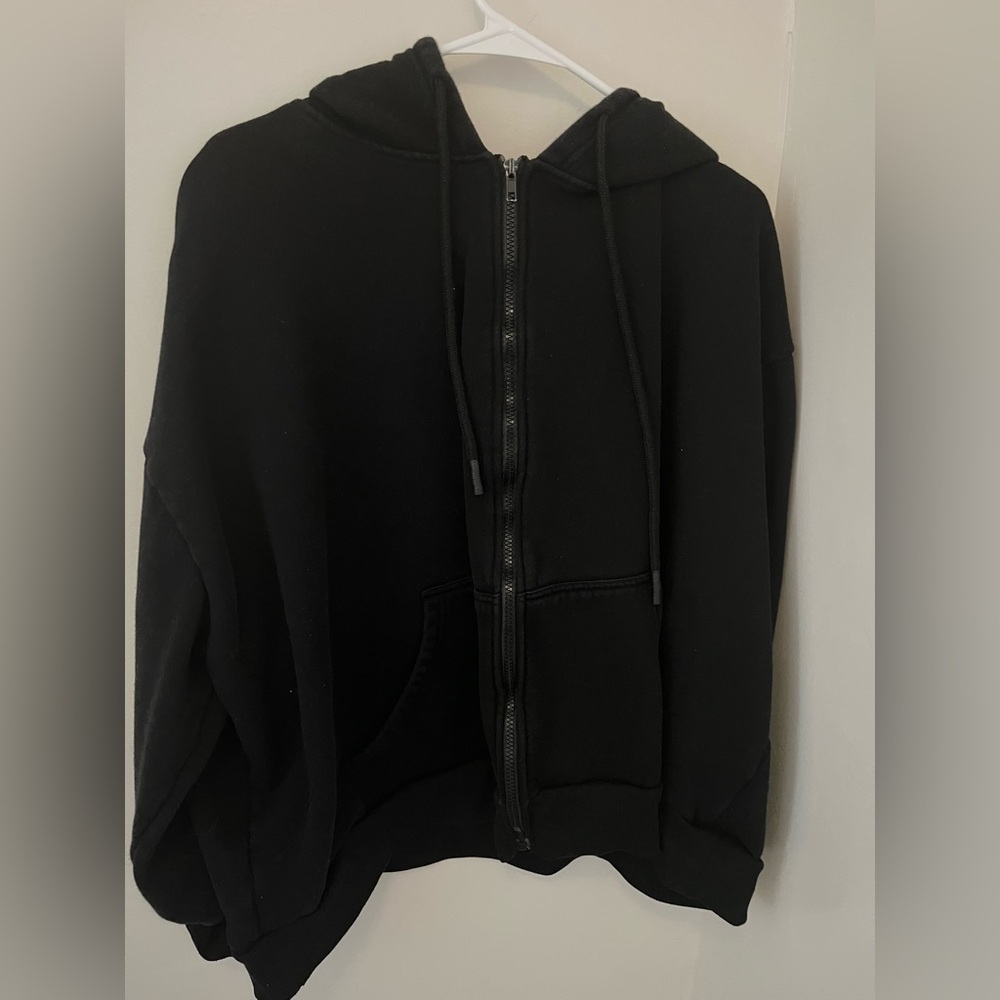 solid oversized black hoodie zip up